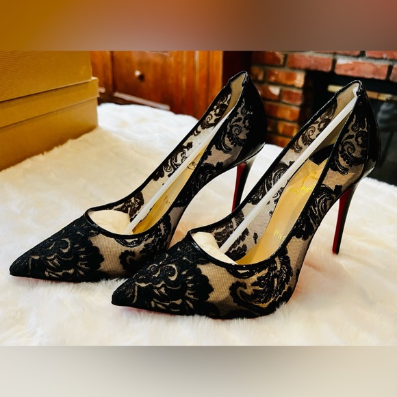 Authentic Black lace Christian Louboutins red bottom heels. Brand New. Size 39.5 - Picture 4 of 13